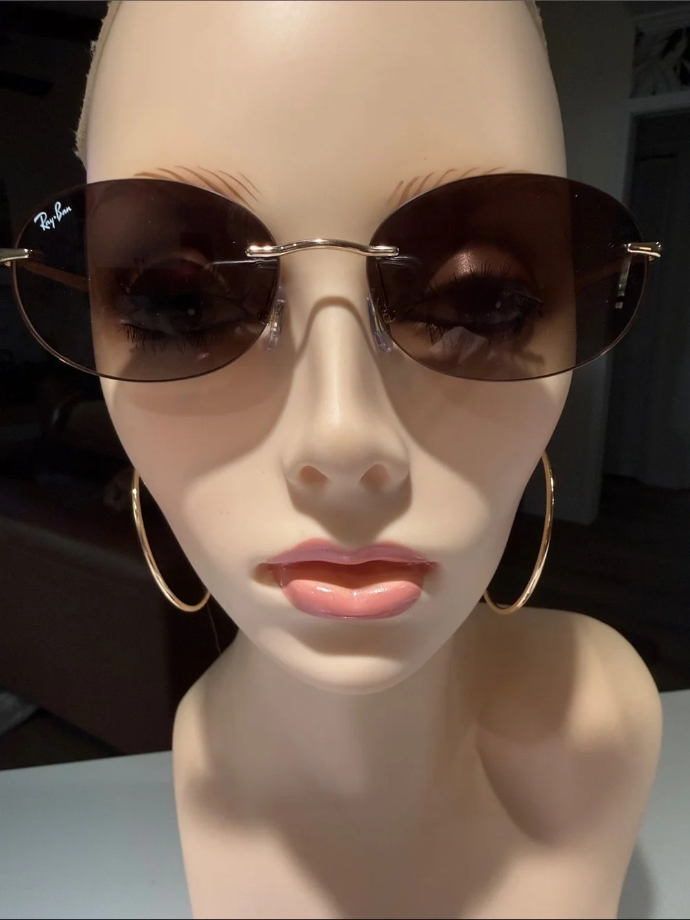 RAYBAN Artista Gradient Brown Rimless Sunglasses, Gold Accent